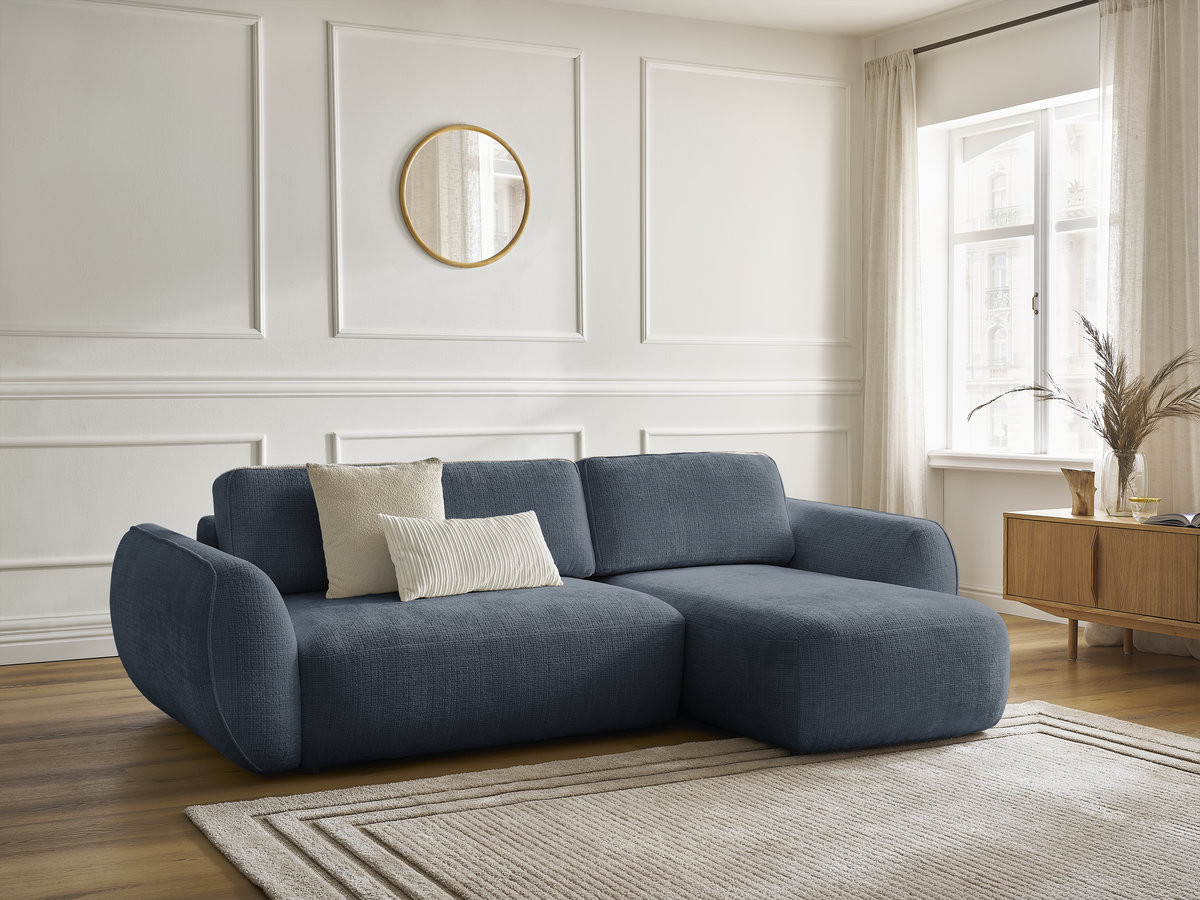 Canapé d'angle convertible DENISE texturé bleu foncé
