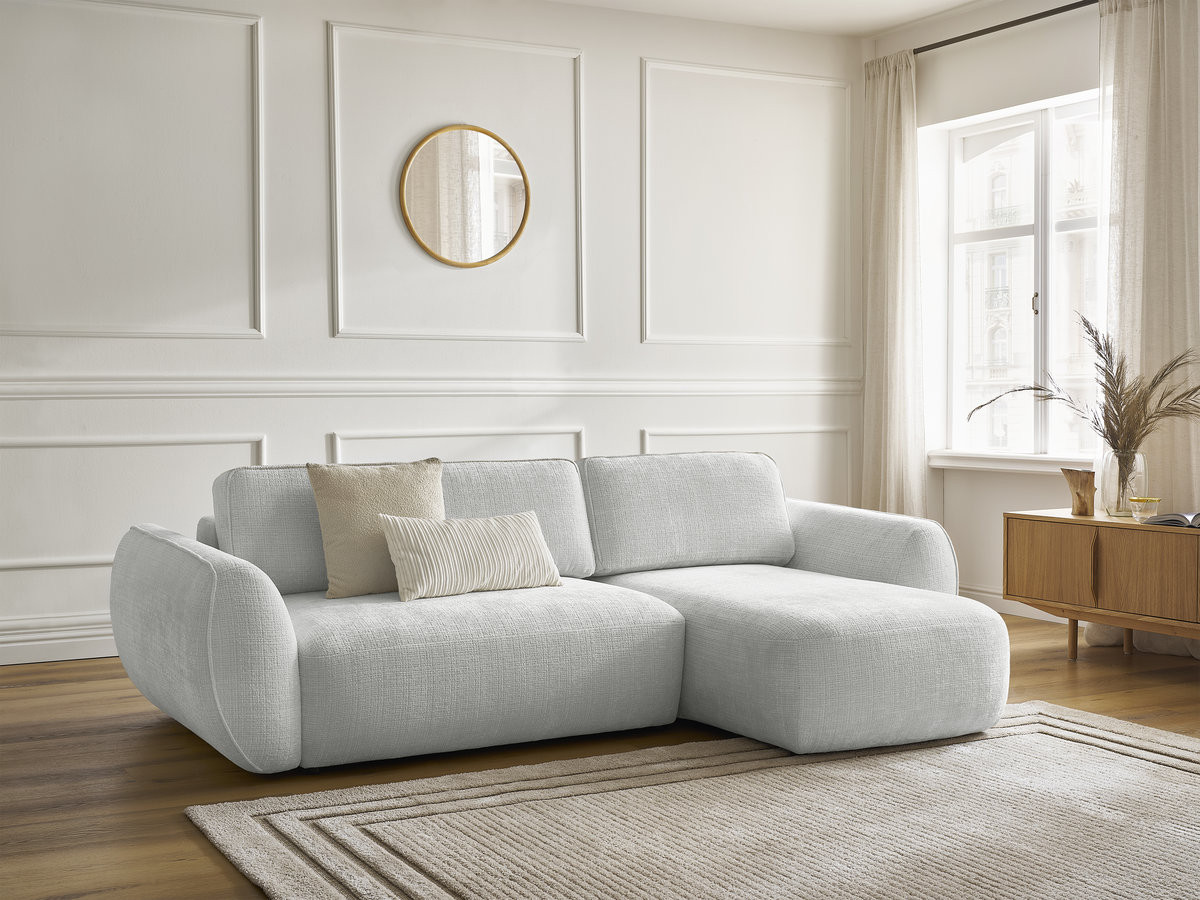 Canapé d'angle convertible DENISE texturé gris clair