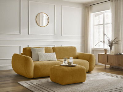 Canapé droit convertible 3 places DENISE tissu texturé avec pouf