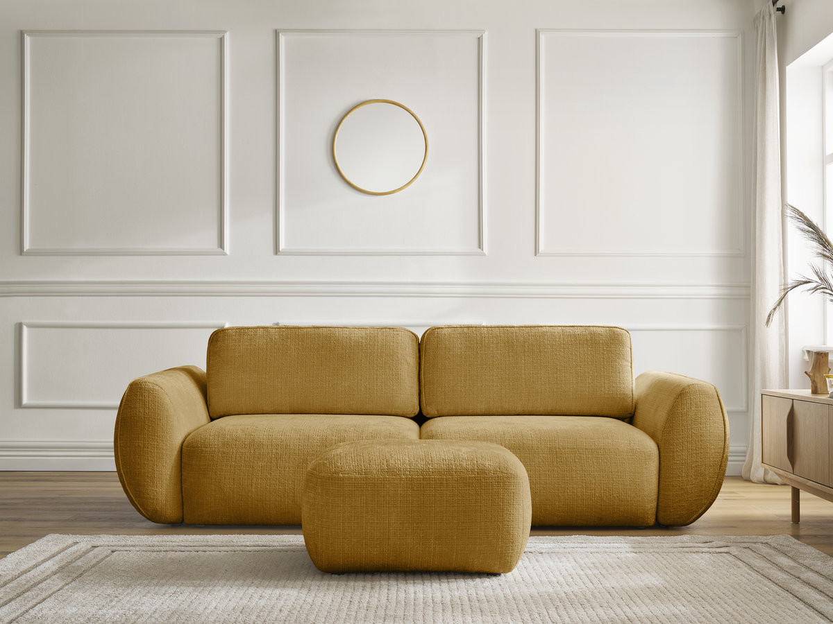 Canapé droit convertible 3 places DENISE texturé avec pouf jaune — vue 5