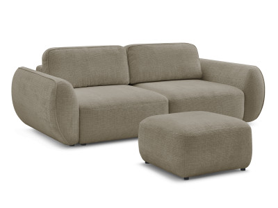 Canapé droit convertible 3 places DENISE tissu texturé avec pouf