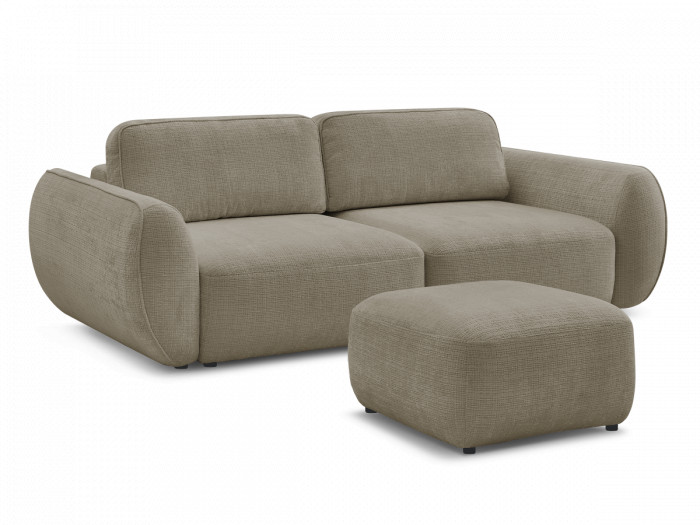 Canapé droit convertible 3 places DENISE tissu texturé avec pouf