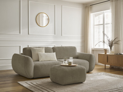 Canapé droit convertible 3 places DENISE tissu texturé avec pouf