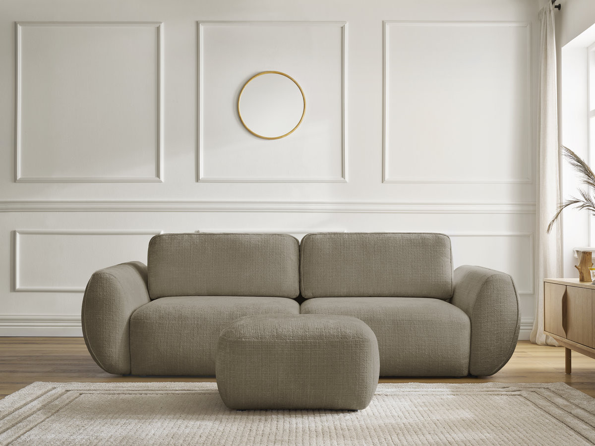 Canapé droit convertible 3 places DENISE texturé avec pouf taupe — vue 5