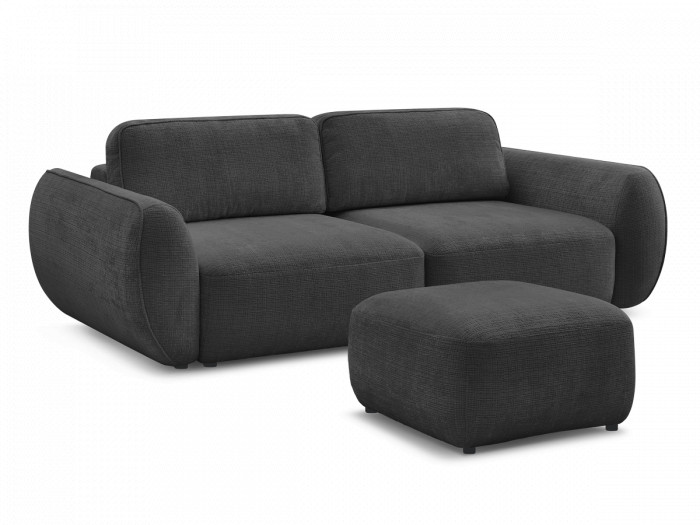 Canapé droit convertible 3 places DENISE tissu texturé avec pouf