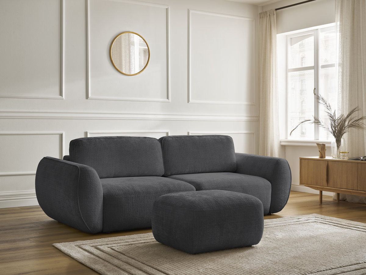 Canapé droit convertible 3 places DENISE texturé avec pouf noir — vue 5