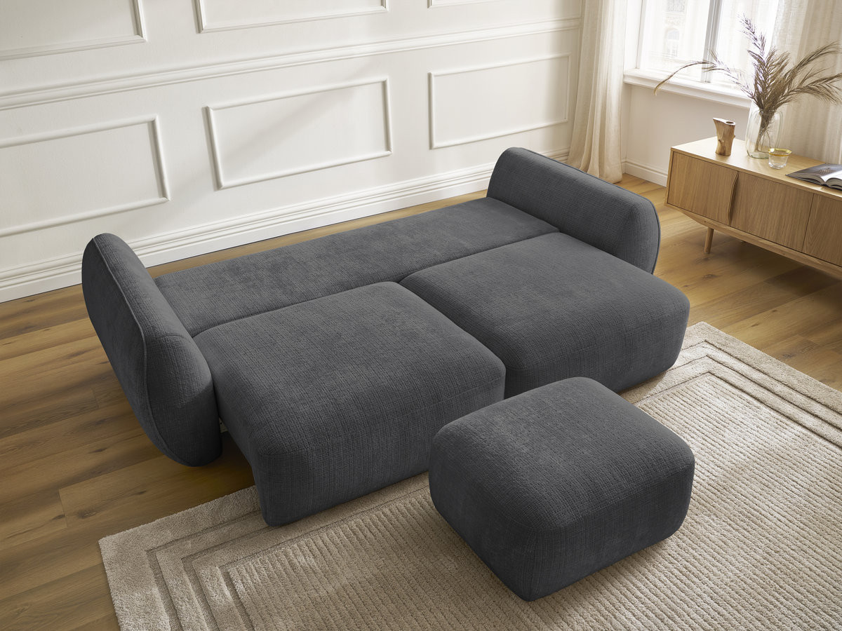 Canapé droit convertible 3 places DENISE texturé avec pouf noir — vue 6