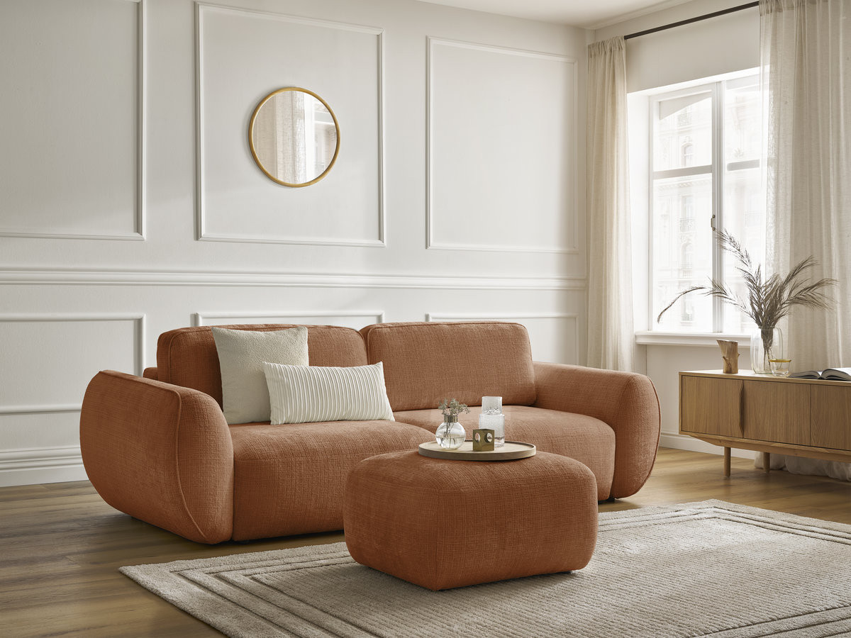 Canapé droit convertible 3 places DENISE texturé avec pouf orange