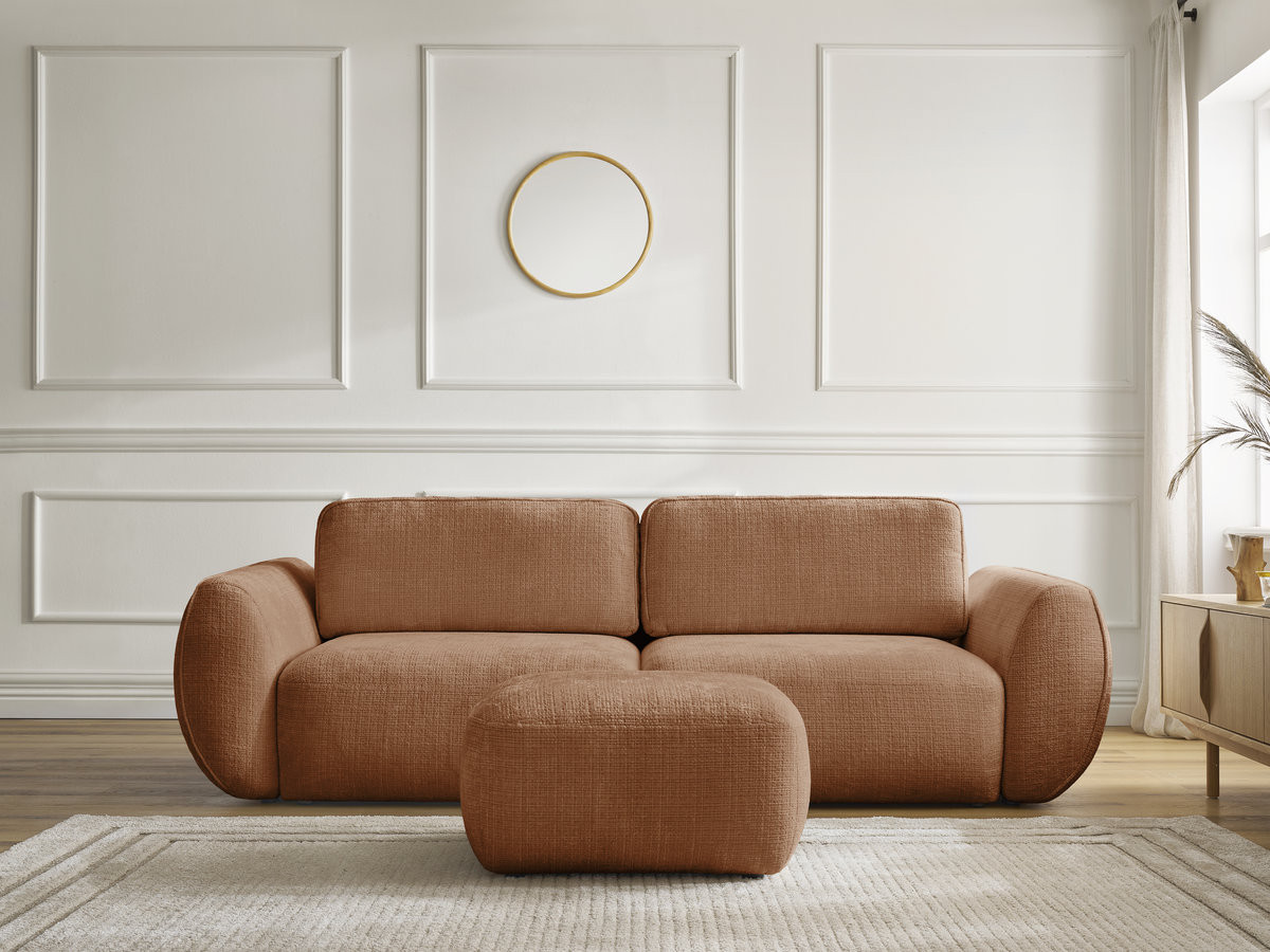 Canapé droit convertible 3 places DENISE texturé avec pouf orange — vue 5