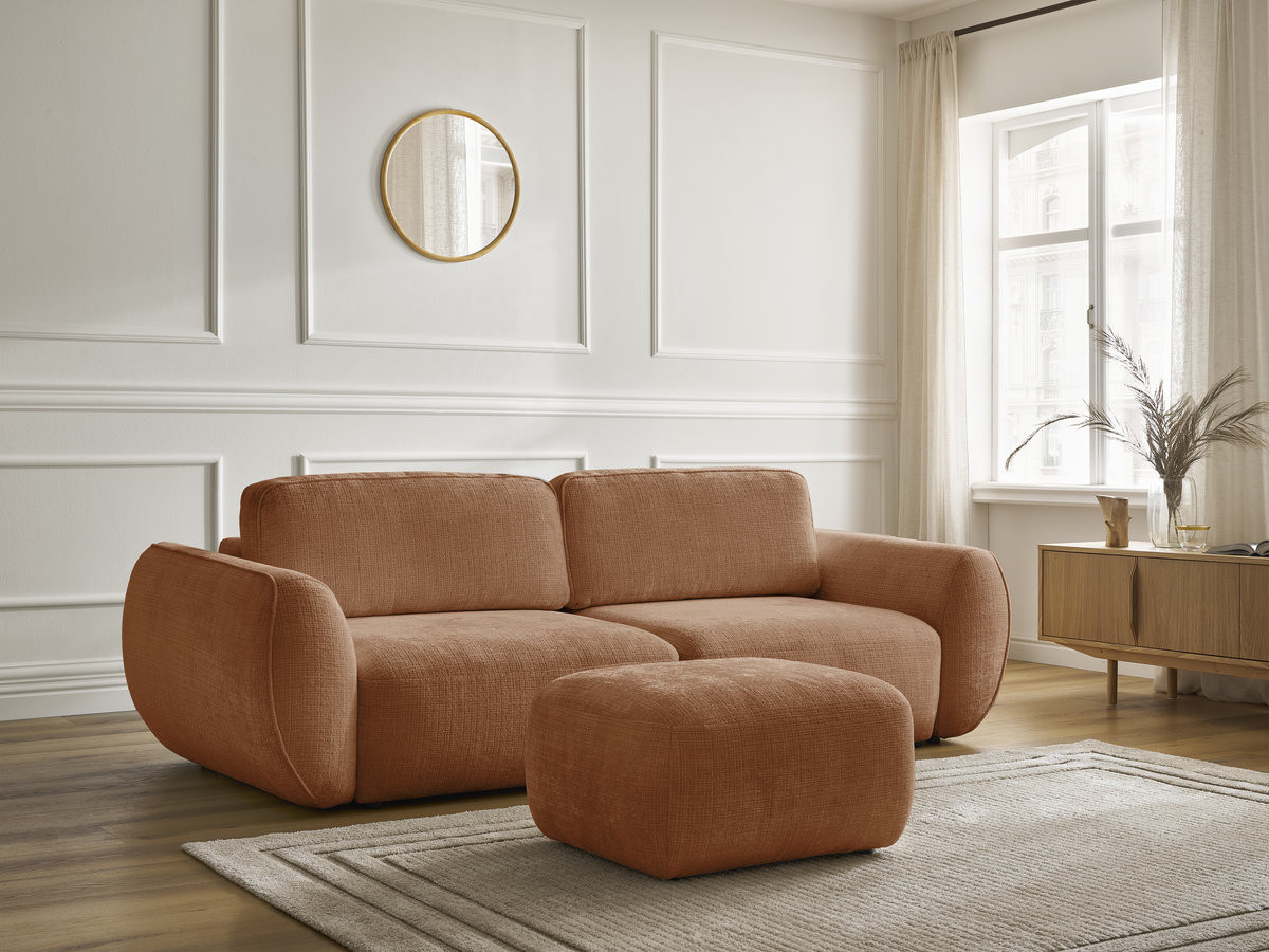 Canapé droit convertible 3 places DENISE texturé avec pouf orange — vue 6