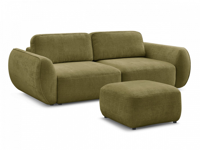 Canapé droit convertible 3 places DENISE tissu texturé avec pouf