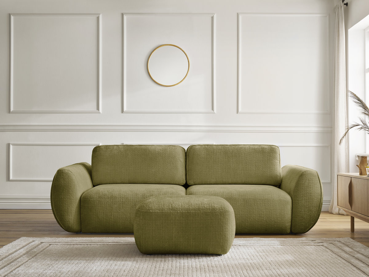 Canapé droit convertible 3 places DENISE texturé avec pouf vert — vue 5