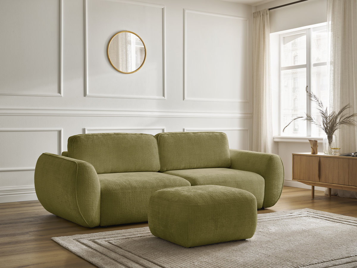 Canapé droit convertible 3 places DENISE texturé avec pouf vert — vue 6