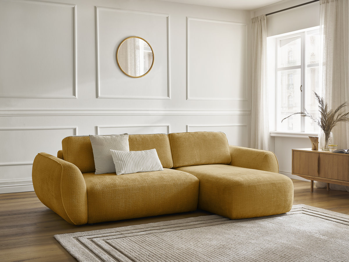 Canapé d'angle convertible DENISE texturé jaune