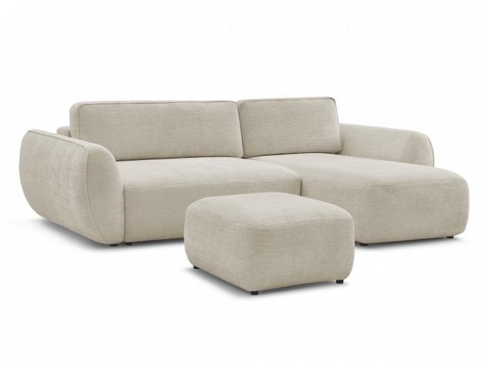 Canapé d'angle convertible DENISE tissu texturé avec pouf