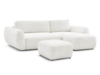 Canapé d'angle convertible DENISE tissu texturé avec pouf