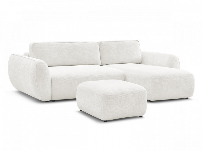 Canapé d'angle convertible DENISE tissu texturé avec pouf