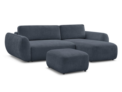 Canapé d'angle convertible DENISE tissu texturé avec pouf