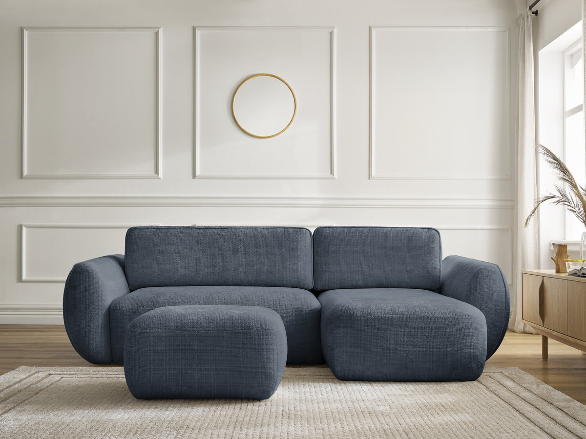 Canapé d'angle convertible DENISE texturé avec pouf bleu foncé — vue 5