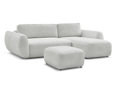 Canapé d'angle convertible DENISE tissu texturé avec pouf
