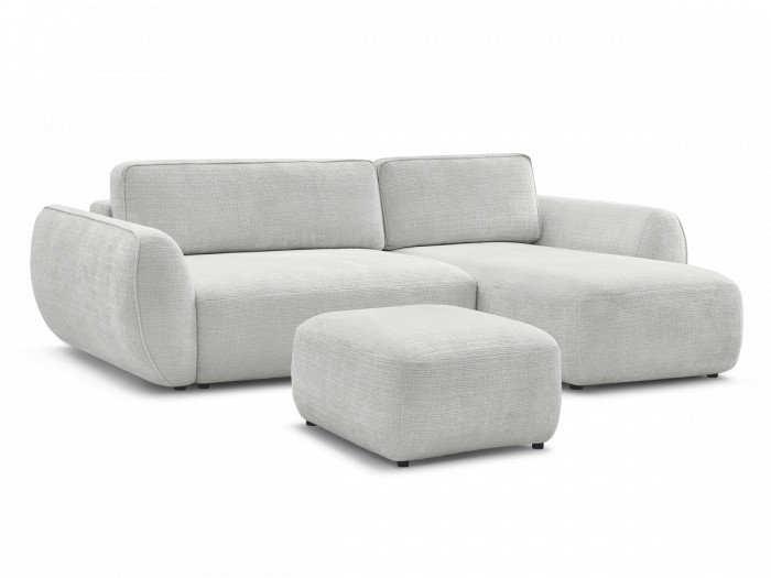 Canapé d'angle convertible DENISE tissu texturé avec pouf