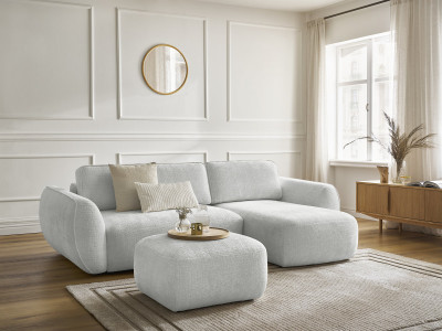 Canapé d'angle convertible DENISE tissu texturé avec pouf