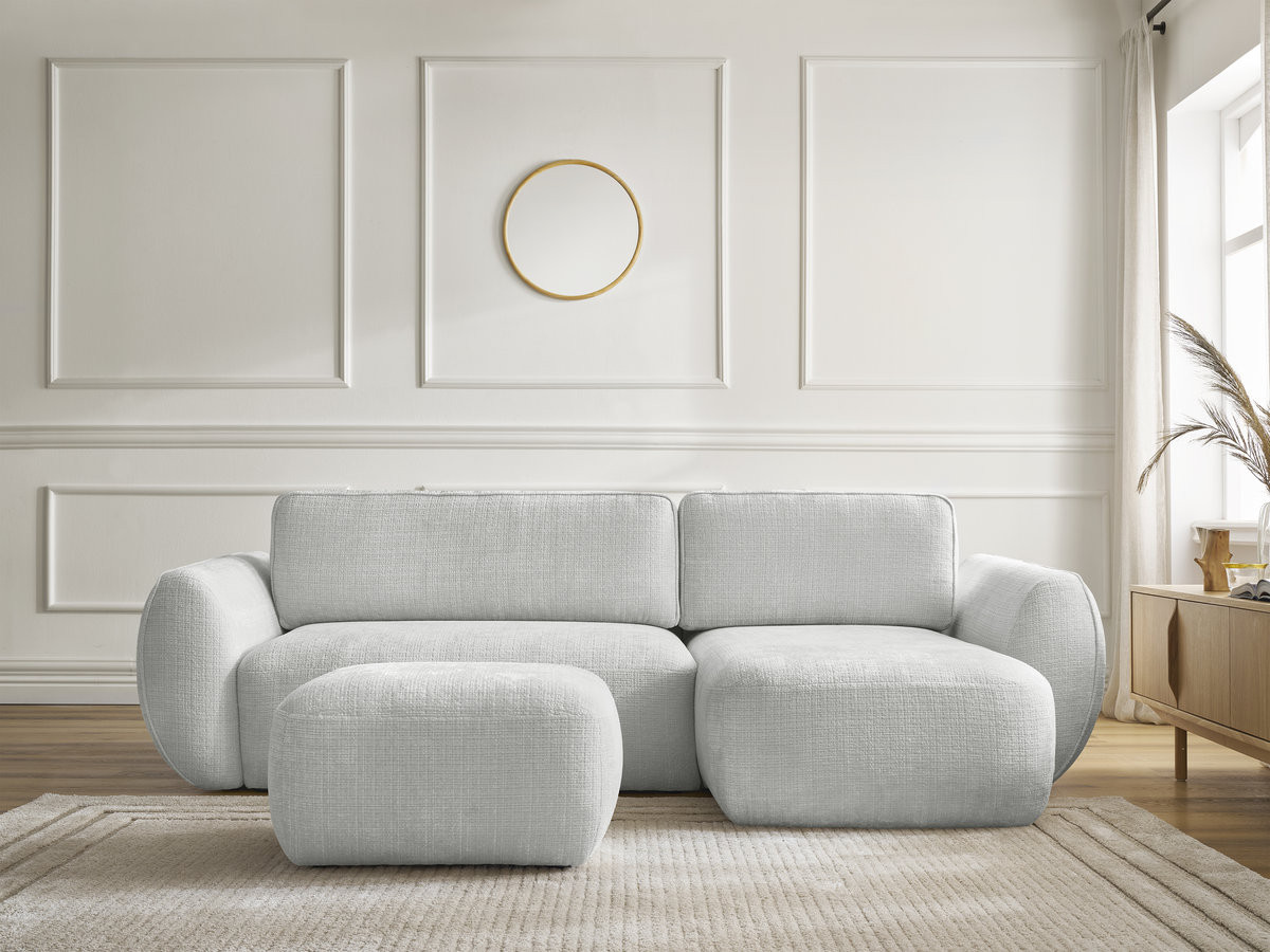 Canapé d'angle convertible DENISE texturé avec pouf gris clair — vue 5