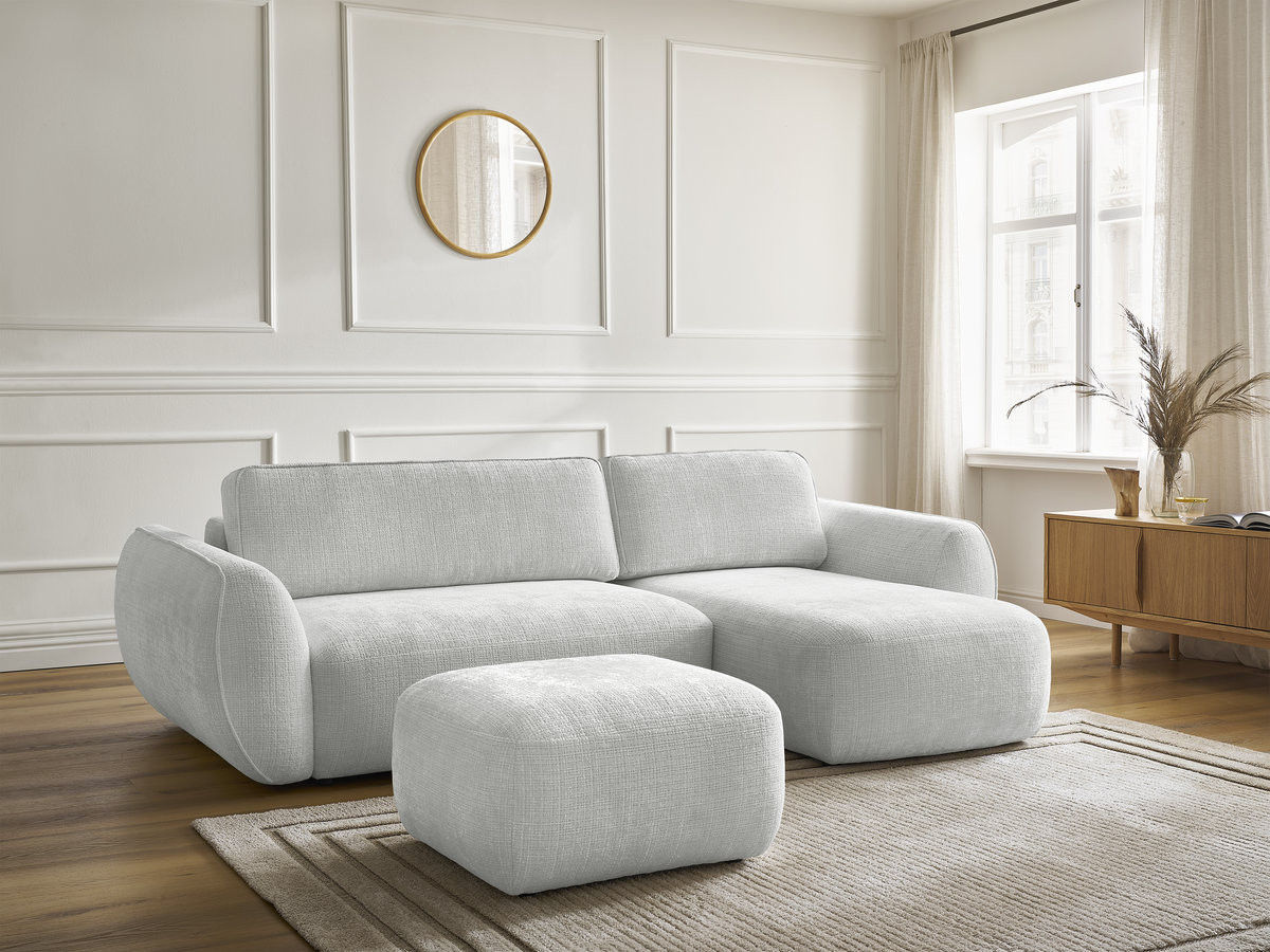 Canapé d'angle convertible DENISE texturé avec pouf gris clair — vue 6