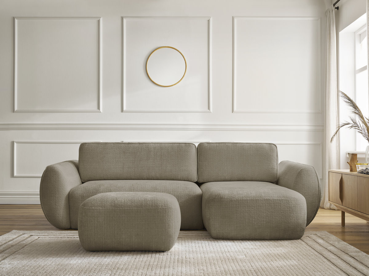 Canapé d'angle convertible DENISE texturé avec pouf taupe — vue 5