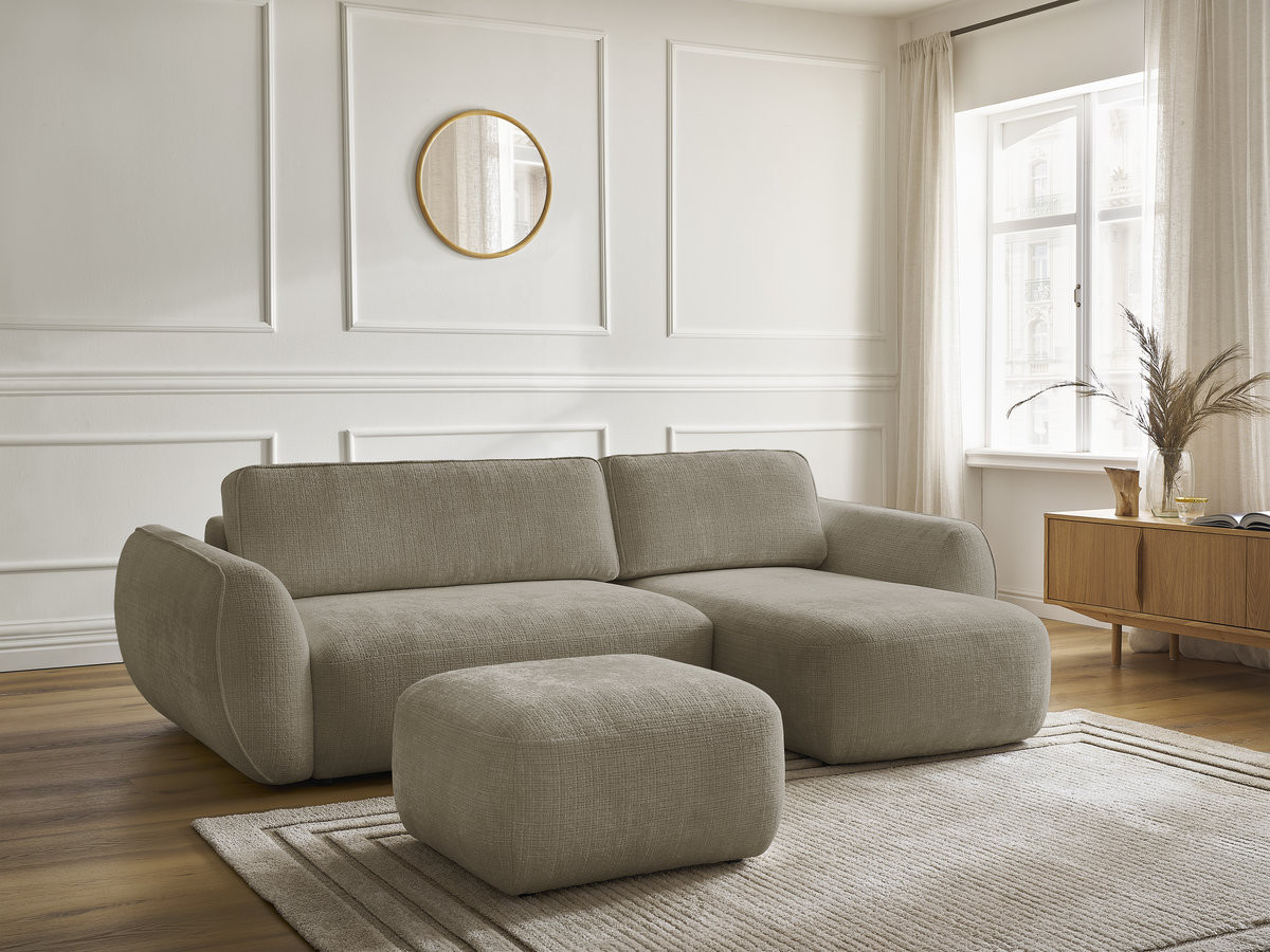 Canapé d'angle convertible DENISE texturé avec pouf taupe — vue 6