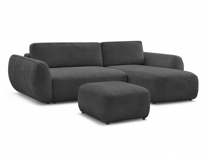 Canapé d'angle convertible DENISE tissu texturé avec pouf