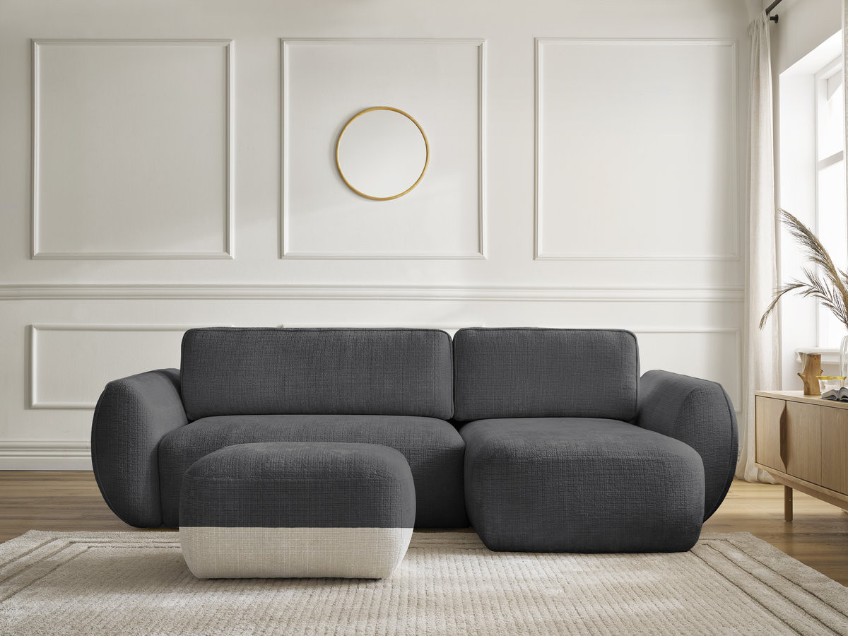 Canapé d'angle convertible DENISE texturé avec pouf noir — vue 5