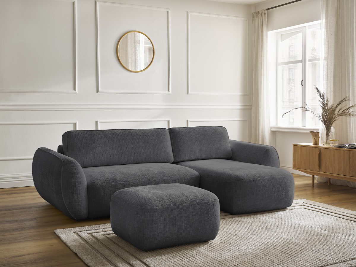 Canapé d'angle convertible DENISE texturé avec pouf noir — vue 6