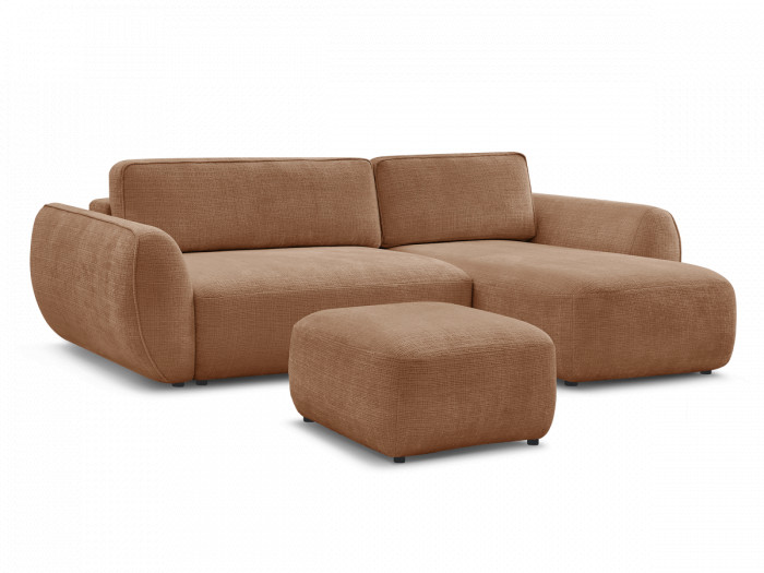Canapé d'angle convertible DENISE tissu texturé avec pouf