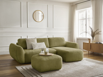 Canapé d'angle convertible DENISE tissu texturé avec pouf