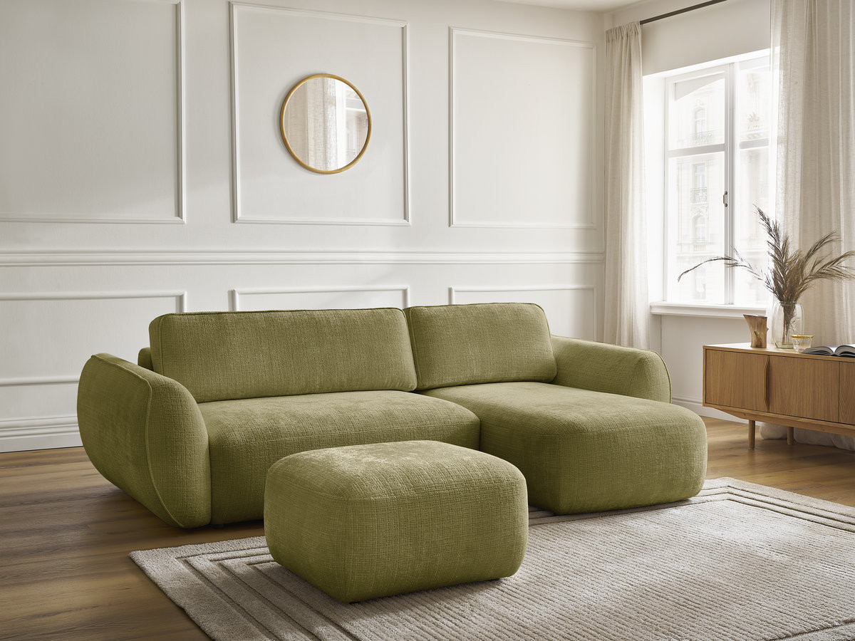 Canapé d'angle convertible DENISE texturé avec pouf vert — vue 6