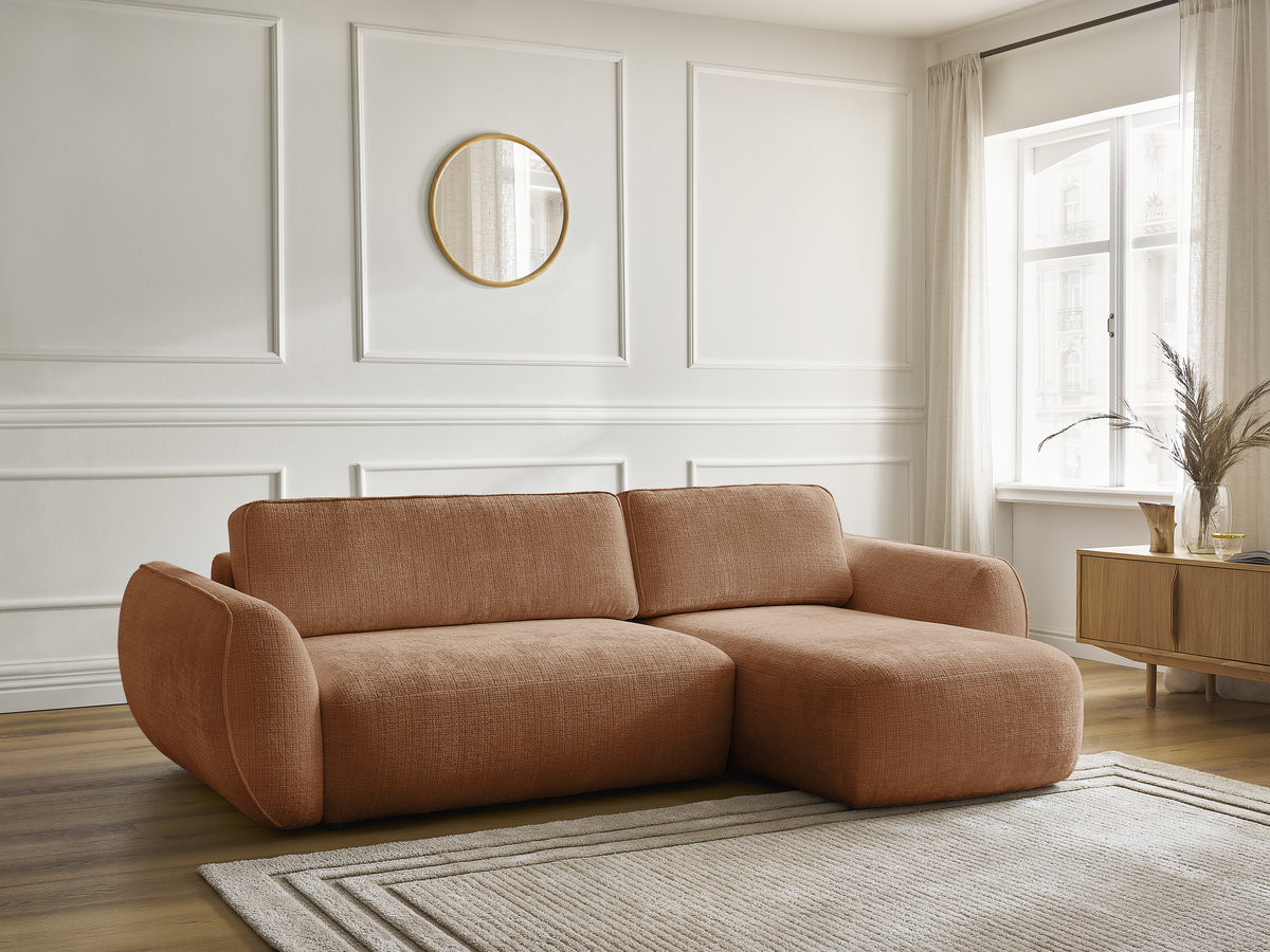Canapé d'angle convertible DENISE texturé orange — vue 6