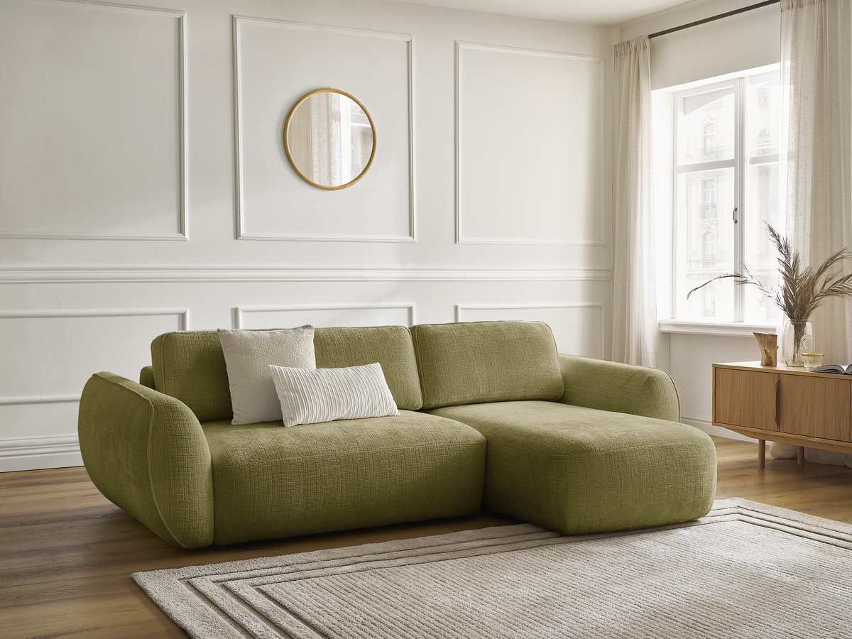 Canapé d'angle convertible DENISE texturé vert