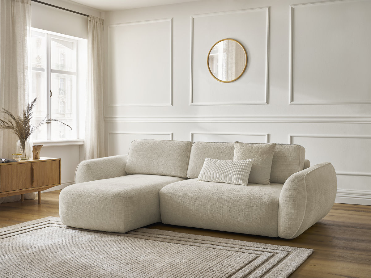 Canapé d'angle convertible DENISE texturé beige