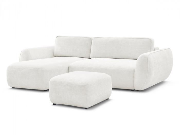 Canapé d'angle convertible DENISE tissu texturé avec pouf
