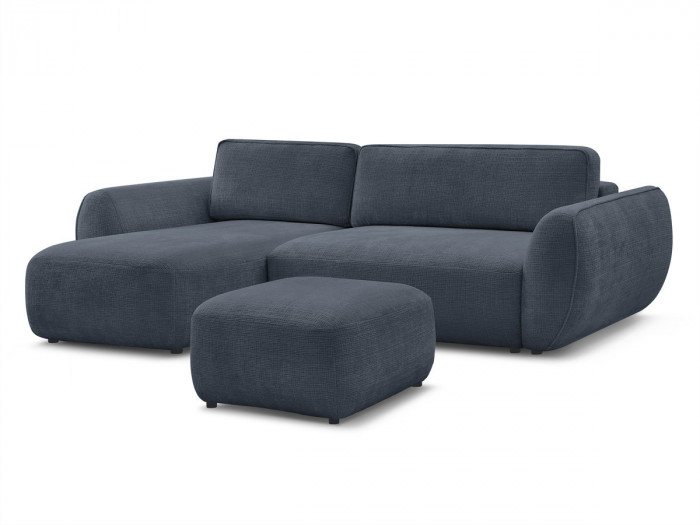 Canapé d'angle convertible DENISE tissu texturé avec pouf