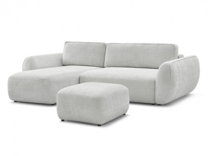 Canapé d'angle convertible DENISE tissu texturé avec pouf