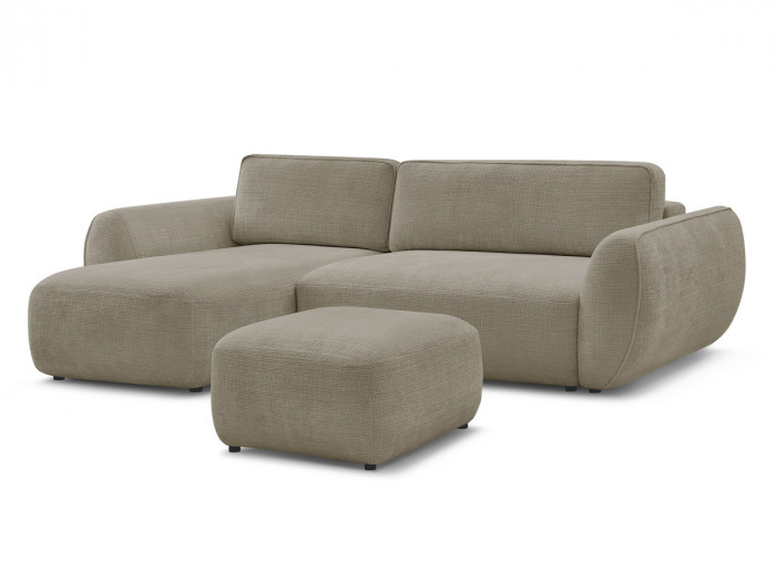 Canapé d'angle convertible DENISE tissu texturé avec pouf