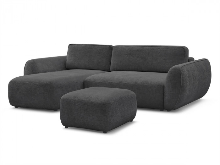 Canapé d'angle convertible DENISE tissu texturé avec pouf