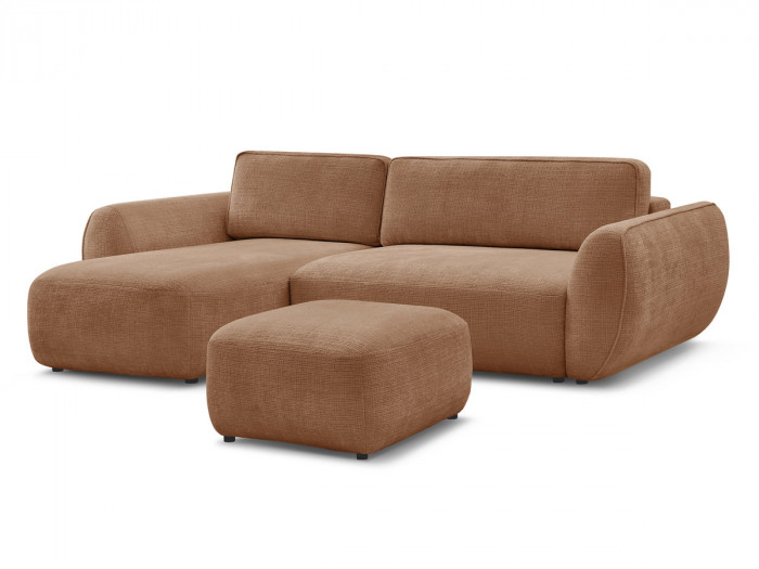 Canapé d'angle convertible DENISE tissu texturé avec pouf