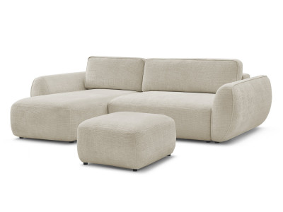 Canapé d'angle convertible DENISE tissu texturé avec pouf