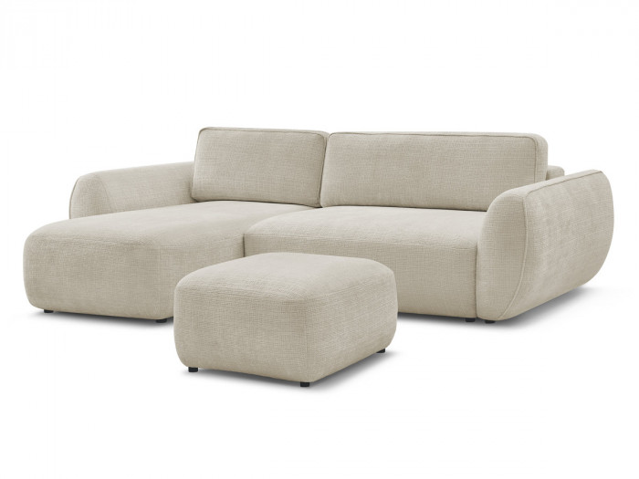 Canapé d'angle convertible DENISE tissu texturé avec pouf