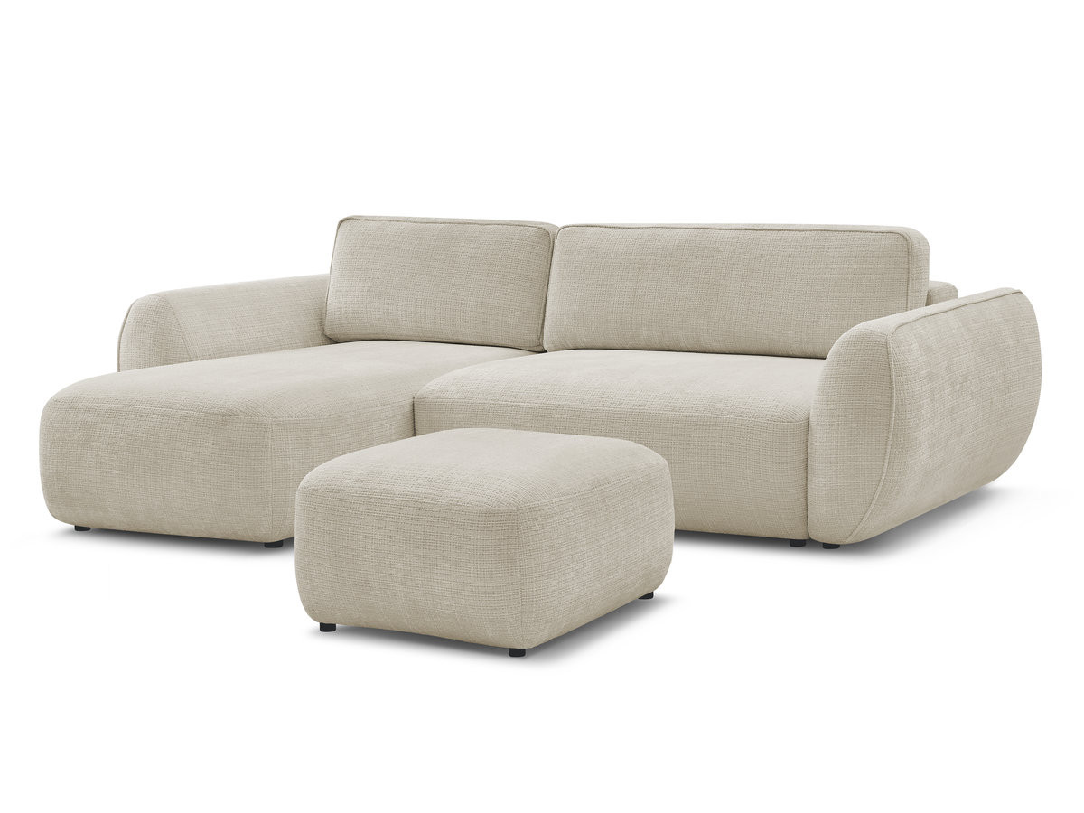 denise omvormbare hoekbank in structuurstof met voetenbank gekleurd beige
