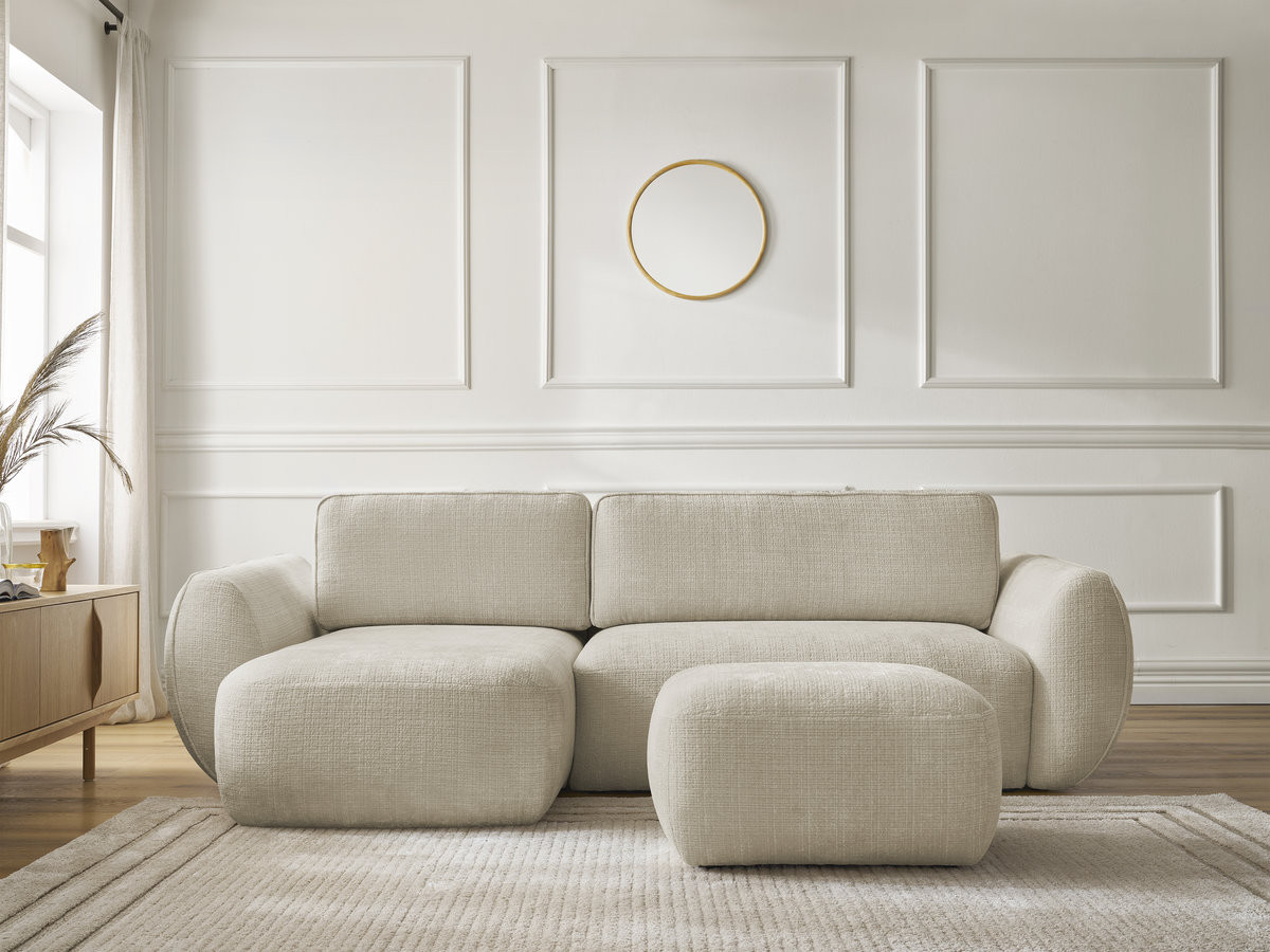 Canapé d'angle convertible DENISE texturé avec pouf beige — vue 5