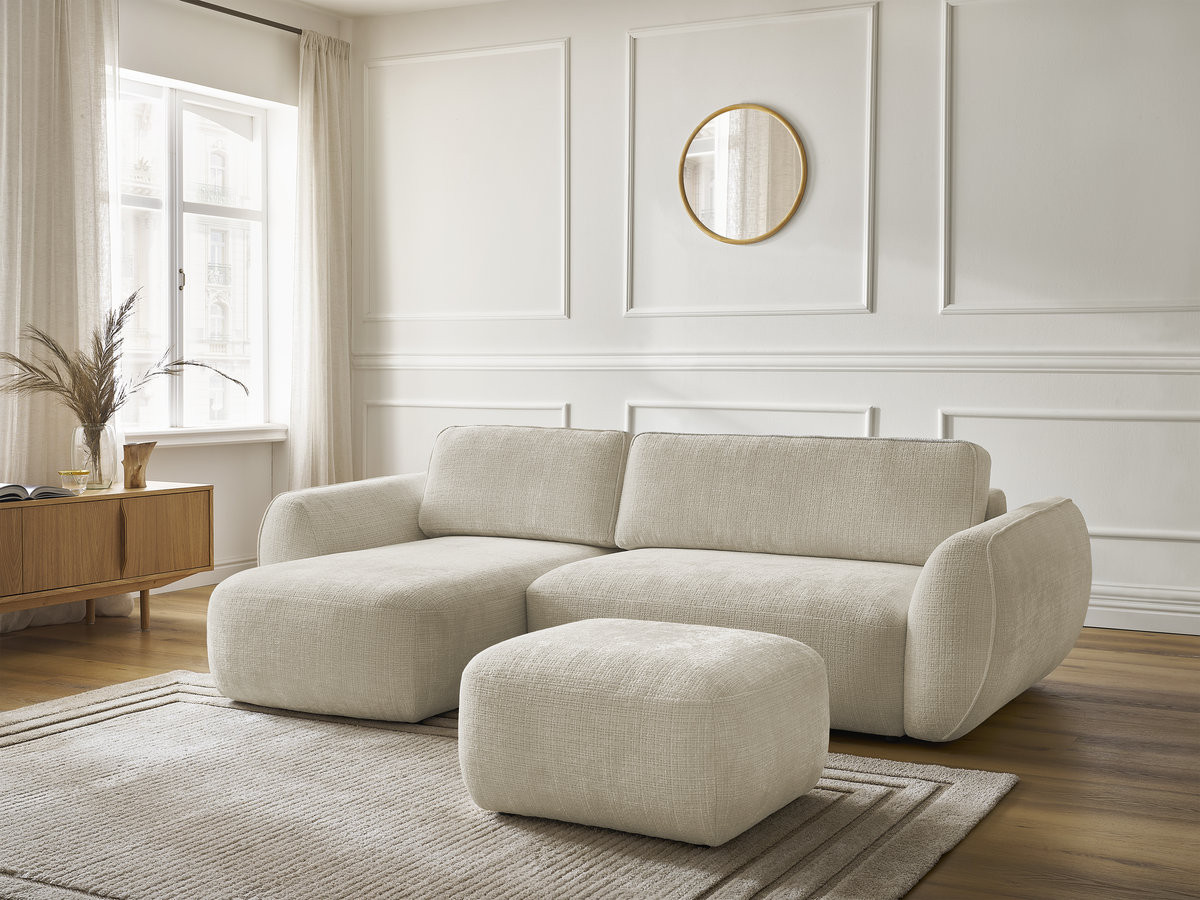 Canapé d'angle convertible DENISE texturé avec pouf beige — vue 6